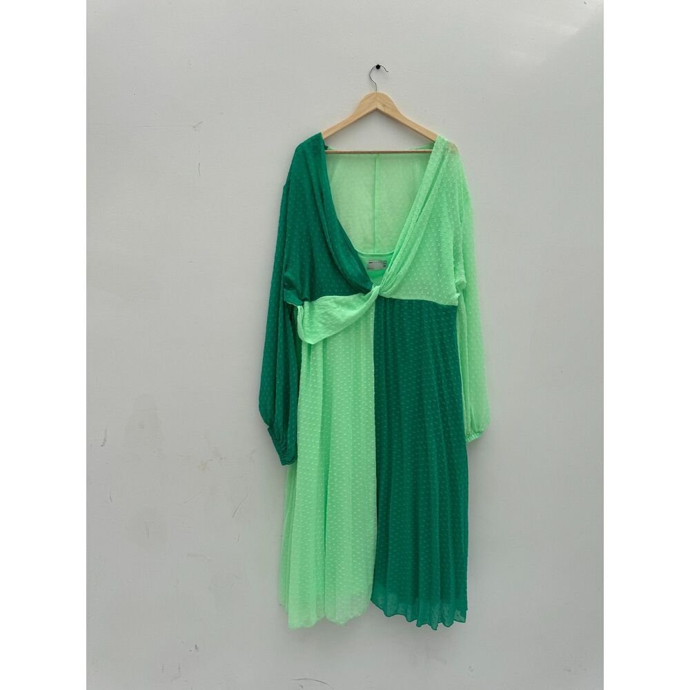 ASOS Design Curve Green Color Block Midi Dress Twist Front Pleated 26 3X 4X
